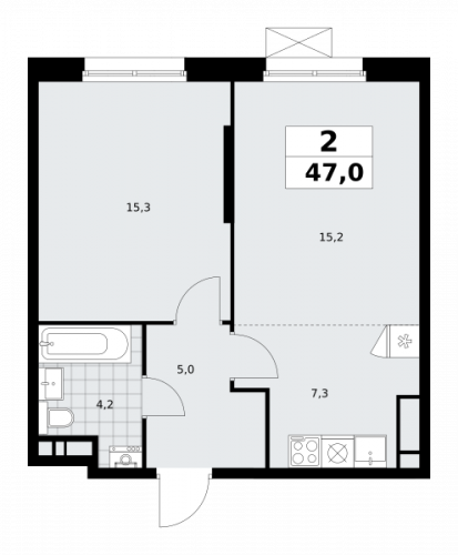 2-комнатная, 47 м²