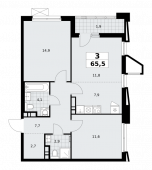 3-комнатная квартира 65,5 м²