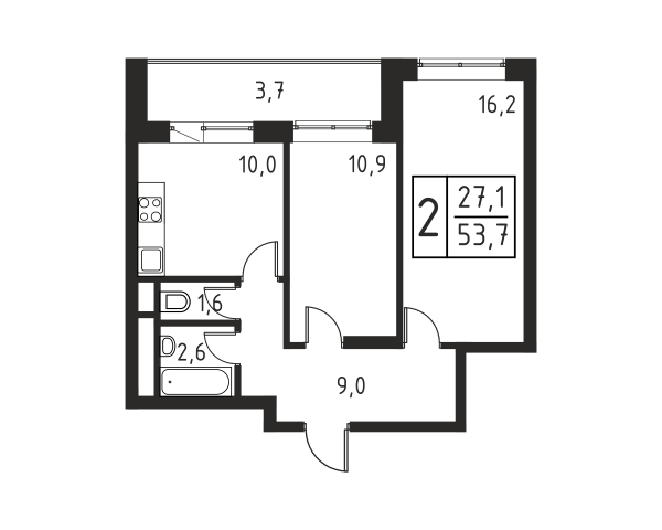 2 комнаты до 54.1