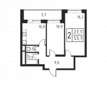 2-комнатная квартира 50,5 м²