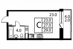 1-комнатная квартира 29 м²