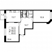 2-комнатная квартира 69,8 м²