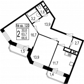 2-комнатная квартира 66,6 м²