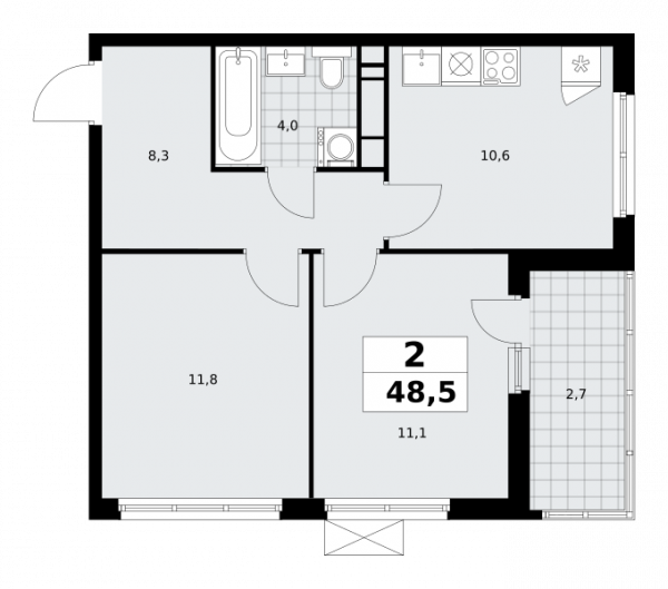 2 комнаты до 48.5