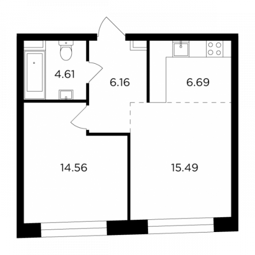 2-комнатная, 47.51 м²