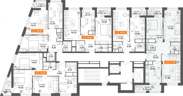 3 комнаты до 77.36