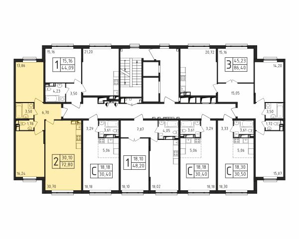 2 комнаты до 72.8
