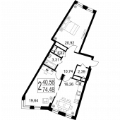 2-комнатная квартира 74,48 м²