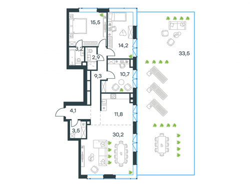 Многокомнатная, 136.1 м²