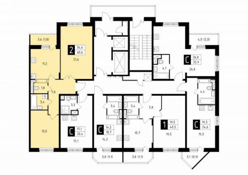 2-комнатная, квартира, 60.6 м²