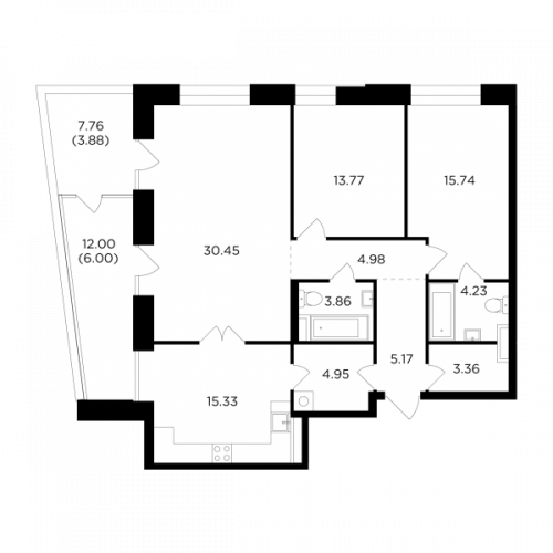 3-комнатная, 111.72 м²