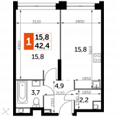 1-комнатная квартира 42,4 м²