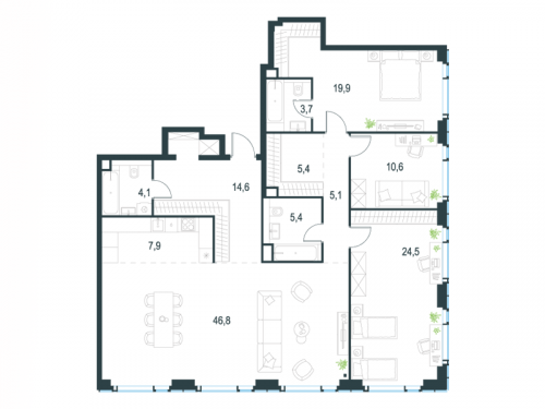 Многокомнатная, 148 м²