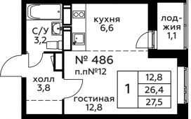 1-комнатная квартира 27,5 м²