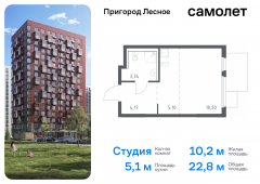 1-комнатная квартира 22,81 м²