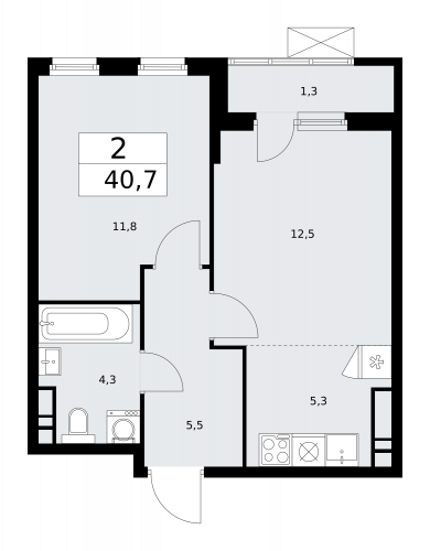 2-комнатная, 40.7 м²