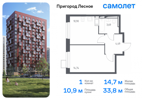 1 комната до 33.8