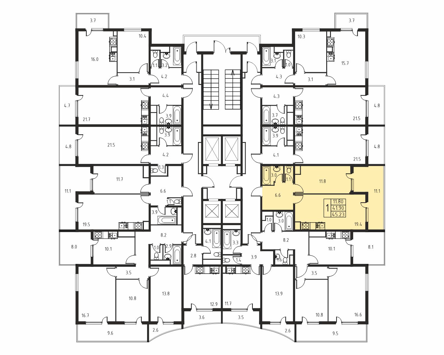 1-комнатная квартира №136, 41,9 м² за 5,63 млн руб. в ЖК «Парусная Регата» - планировка