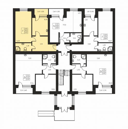 1-комнатная, квартира, 39.4 м²