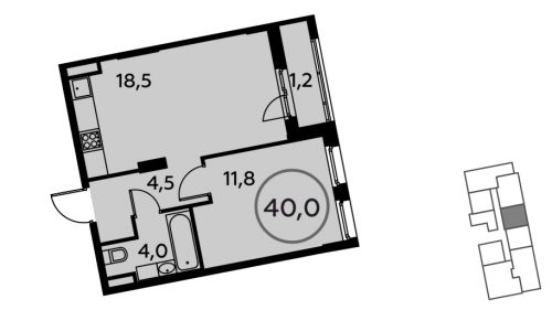 1-комнатная, 40 м²