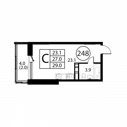 Студия, 29 м²