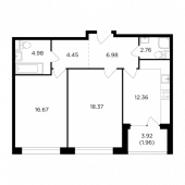 2-комнатная квартира 68,53 м²