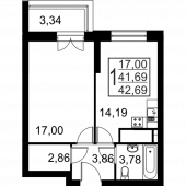1-комнатная квартира 42,69 м²