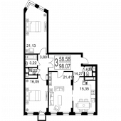 3-комнатная квартира 98,07 м²
