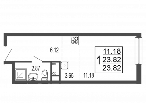 Студия, 24.3 м²