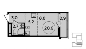 1-комнатная квартира 20,6 м²