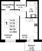 1-комнатная квартира 38,22 м²