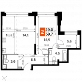 2-комнатная квартира 59,7 м²