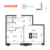 1-комнатная квартира 44 м²