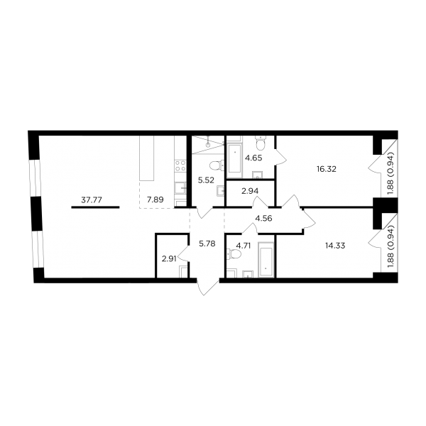 3 комнаты до 109.26