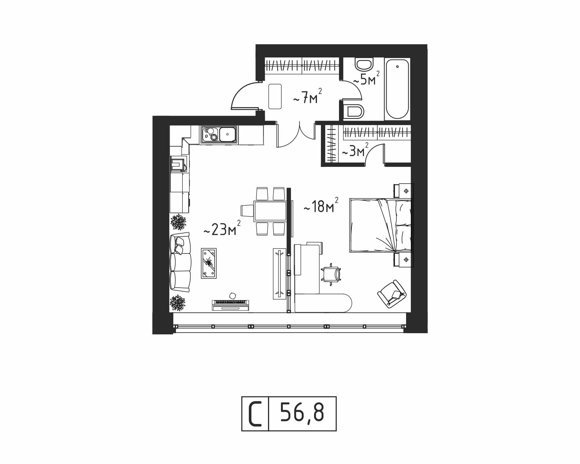 Квартира-студия №20, 57,1 м² за 8,10 млн руб. в ЖК «Берег» - планировка