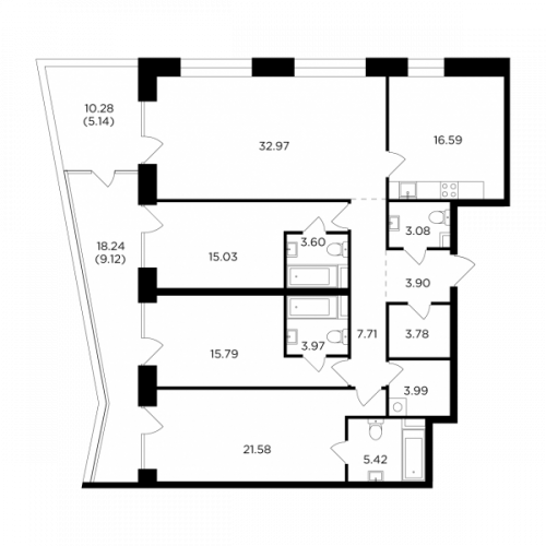 Многокомнатная, 151.67 м²