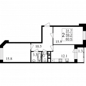 2-комнатная квартира 60,5 м²