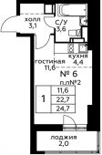 1-комнатная квартира 24,7 м²