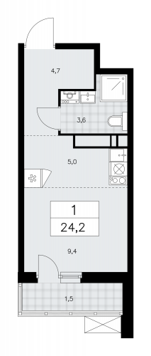1-комнатная, 24.2 м²
