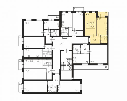 1-комнатная, квартира, 36.3 м²