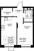 1-комнатная квартира 35,6 м²