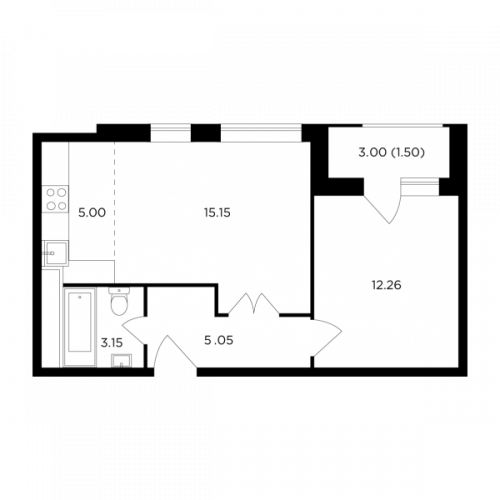 2-комнатная, 42.11 м²