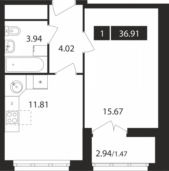 1 комната до 36.91