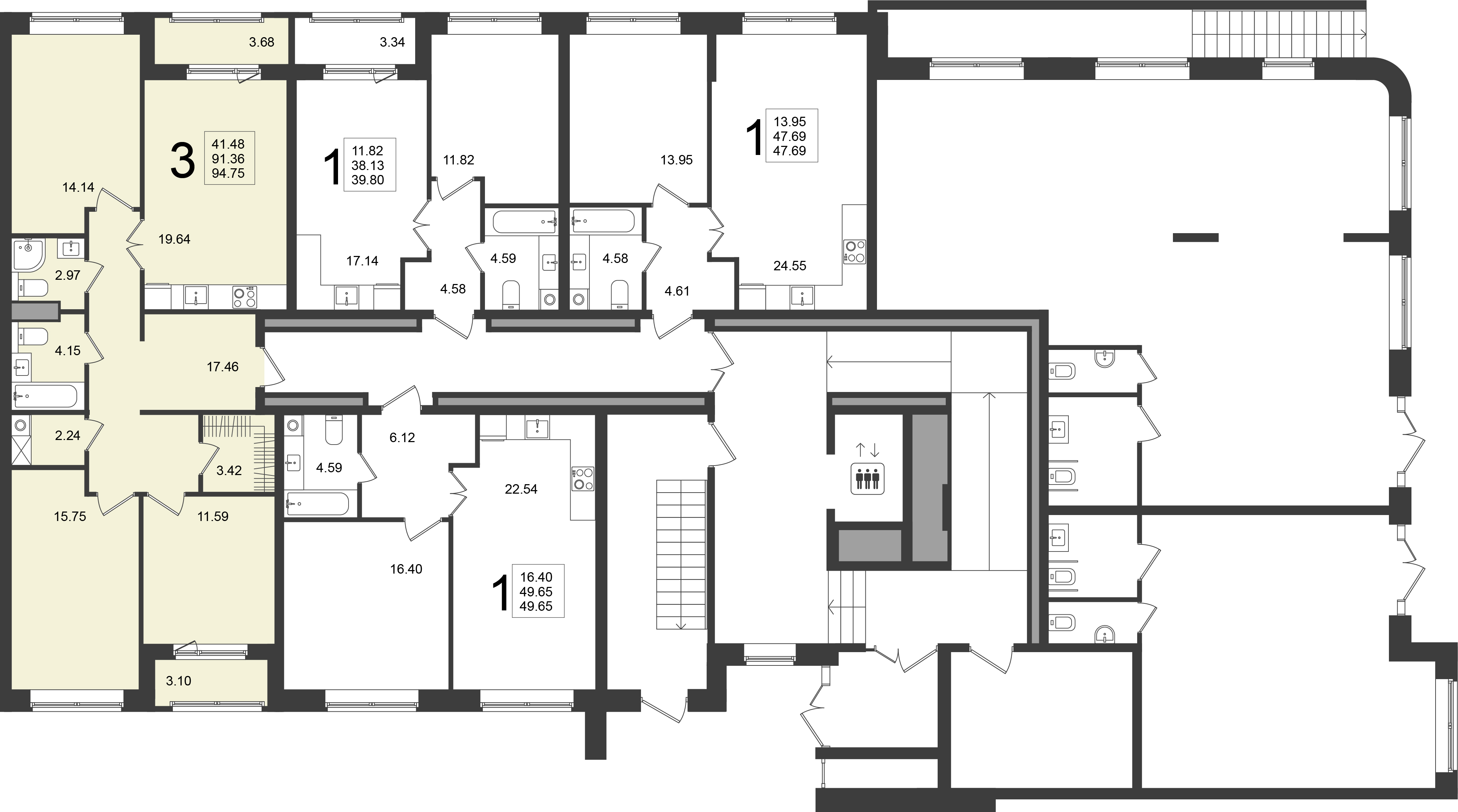 3-комнатная квартира №68, 94,8 м² за 15,49 млн руб. в ЖК «Мишино - 2» - планировка
