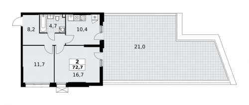 2-комнатная, 72.7 м²