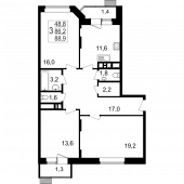 3-комнатная квартира 88,9 м²
