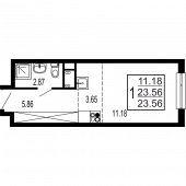 1-комнатная квартира 23,56 м²