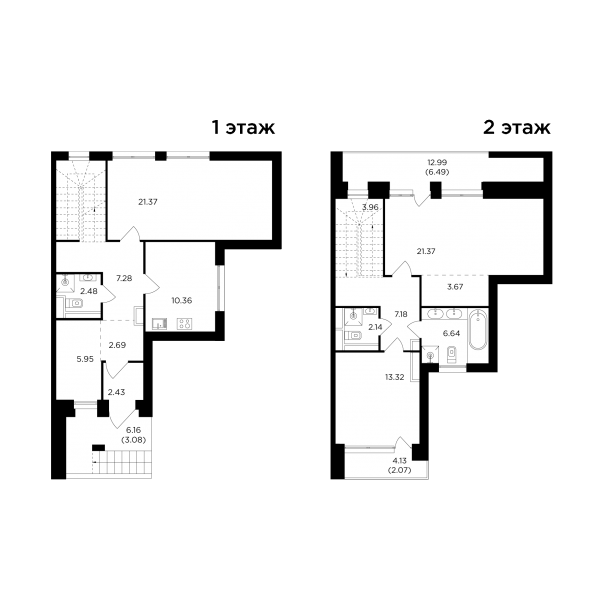 3-комнатная квартира №548, 122,5 м² за 57,94 млн руб. в ЖК «RiverSky» - планировка