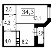 2-комнатная квартира 32,1 м²