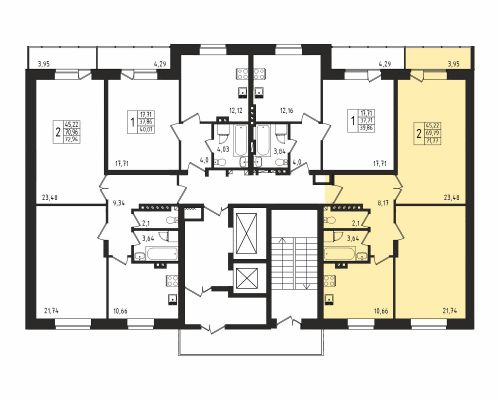 2-комнатная, квартира, 69.9 м²